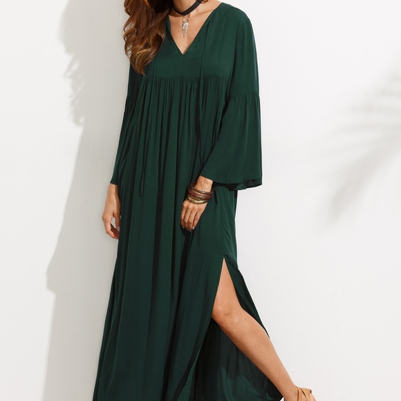 Varios Dresses & Skirts - V Neck Bell Sleeve Split Maxi Dress